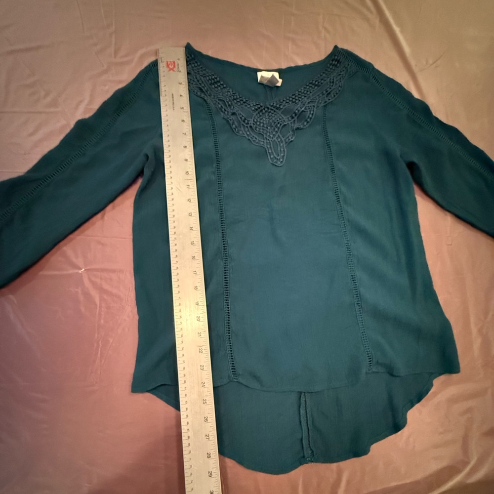 Knox Rose Green Embroidered 3/4 Sleeve Blouse Size Large - Picture 7 of 9